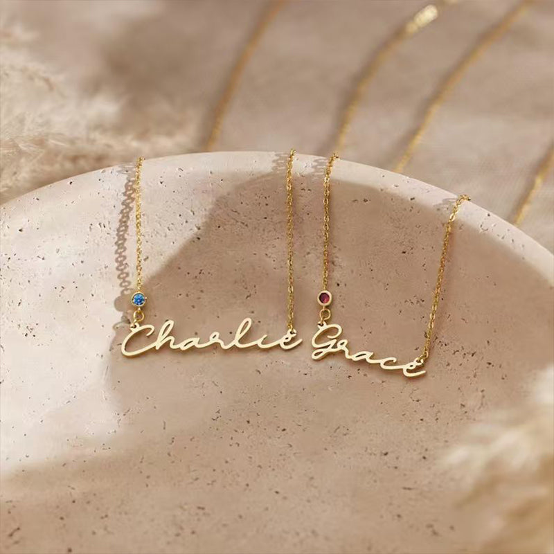 Personalized Name Necklace with Birthstone – Custom Minimalist Jewelry Gift for Loved Ones