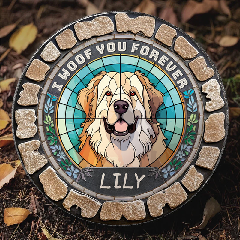 Custom I Woof You Forever- Memorial Personalized Custom 3D Mosaic Faux Stained Glass Print Round Shaped Memorial Stone  - Gift For Pet Owners, Pet Lovers