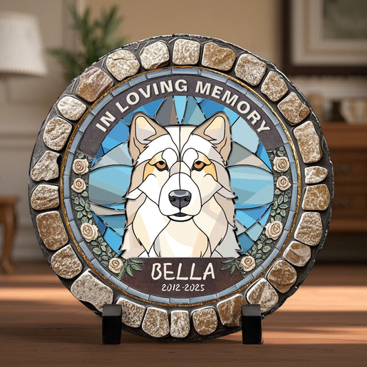 Custom In Loving Memory- Memorial Personalized Custom 3D Mosaic Faux Stained Glass Print Round Shaped Memorial Stone  - Sympathy Gift For Pet Owners, Pet Lovers