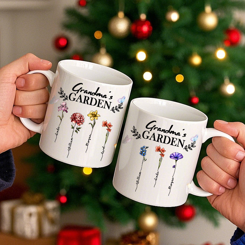 Custom Grandma’s Garden Mug – Personalized Floral Cup with Kids’ Names – Heartfelt Gift for Grandma, Mom, or Family Matriarch