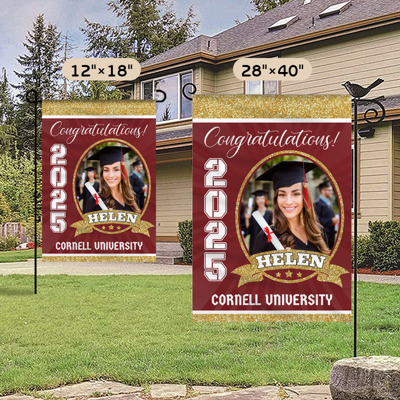 Custom Graduation Garden Flag with Photo & Name – Personalized Class of 2025 Gift for Graduate, Son, Daughter & Loved Ones