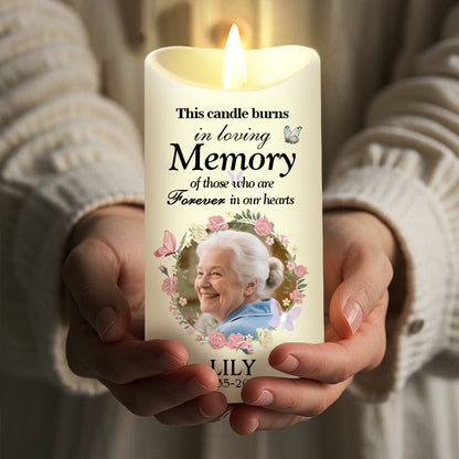 Custom Photo This Candle Burns In Loving Memory-Memorial Personalized LED Candle – Sympathy Gift for Loved Ones