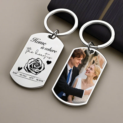 Custom Photo Where It All Began – Personalized Couple Keychain with Coordinates for Anniversaries, Valentine's Day, and Romantic Milestones