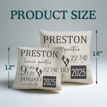 Custom Baby Birth Stats Pillow – Personalized Name Pillow – Newborn Keepsake, Nursery Decor, Baby Shower Gift