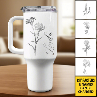Custom Flower & Name Tumbler – Personalized 40 oz Cup with Flower Design, Gift for Her, Bridesmaids, or Close Friends