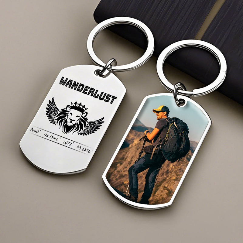 Custom Photo Wanderlust – Personalized Travel Keychain with Coordinates for Wanderlust, Travel Anniversaries, and Adventure Seekers