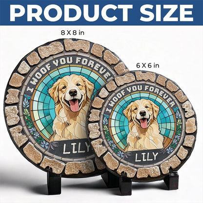 Custom Photo I Woof You Forever- Memorial Personalized Custom 3D Mosaic Faux Stained Glass Print Round Shaped Memorial Stone  - Gift For Pet Owners, Pet Lovers