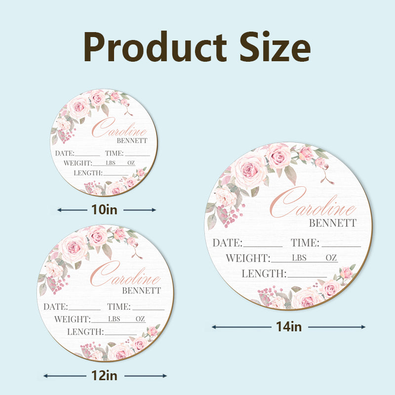 Personalized Baby Stats Wooden Sign – Custom Floral Design for Nursery, Hospital Door, or Baby Shower Gift