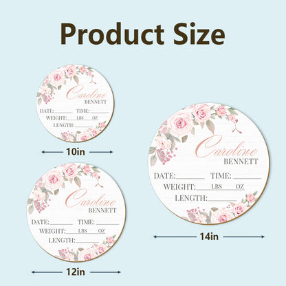 Personalized Baby Stats Wooden Sign – Custom Floral Design for Nursery, Hospital Door, or Baby Shower Gift
