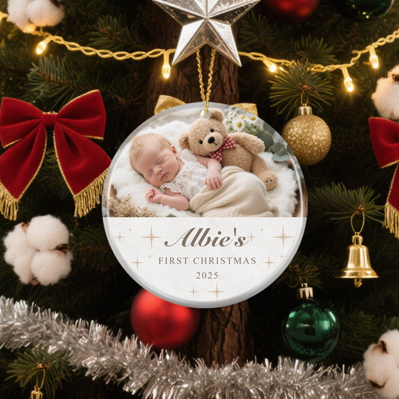 Personalized Baby’s First Christmas Ornament – Custom Photo with Name and Year – Gift for Babies and Families