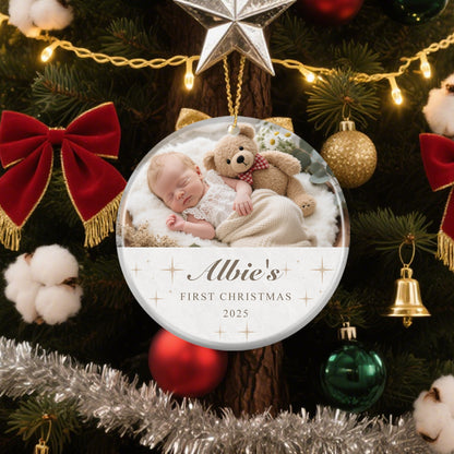 Personalized Baby’s First Christmas Ornament – Custom Photo with Name and Year – Gift for Babies and Families