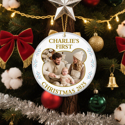 Personalized Baby’s First Christmas Ornament – Custom Bear Photo with Name and Year – Gift for Babies and Families