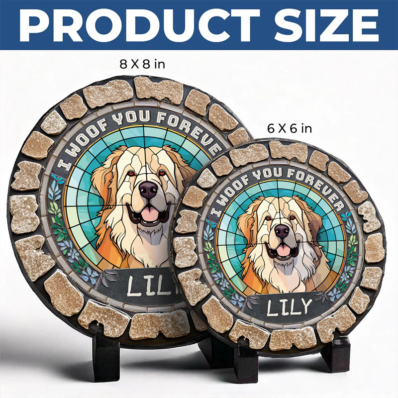 Custom I Woof You Forever- Memorial Personalized Custom 3D Mosaic Faux Stained Glass Print Round Shaped Memorial Stone  - Gift For Pet Owners, Pet Lovers