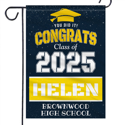 Custom Graduation Garden Flag with Name & School – Personalized Class of 2025 Gift for Son, Daughter, Friend & Graduate