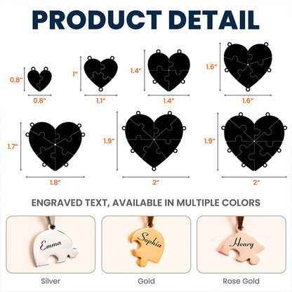 Custom Heart Puzzle Necklace – Personalized Name Charms – Gift for Family & Loved Ones