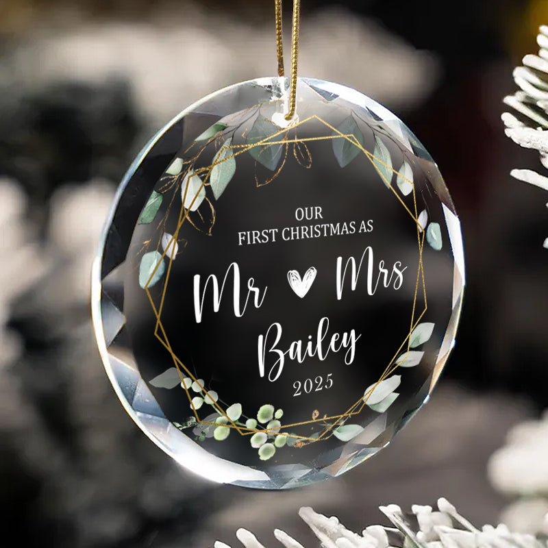 Personalized Our First Christmas as Mr ❤ Mrs Ornament – Custom Glass Keepsake with Last Name & Year – Gift for Newlyweds, Spouse, or Married Couple