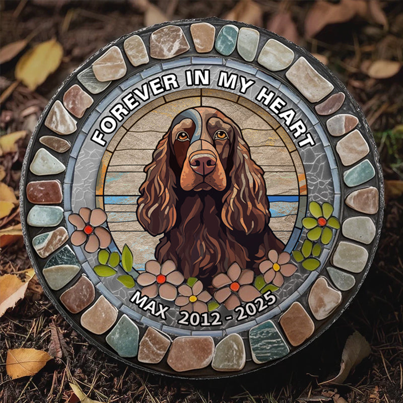Custom Forever In My Heart- Memorial Personalized Custom 3D Mosaic Faux Stained Glass Print Round Shaped Memorial Stone  - Sympathy Gift For Pet Owners, Pet Lovers