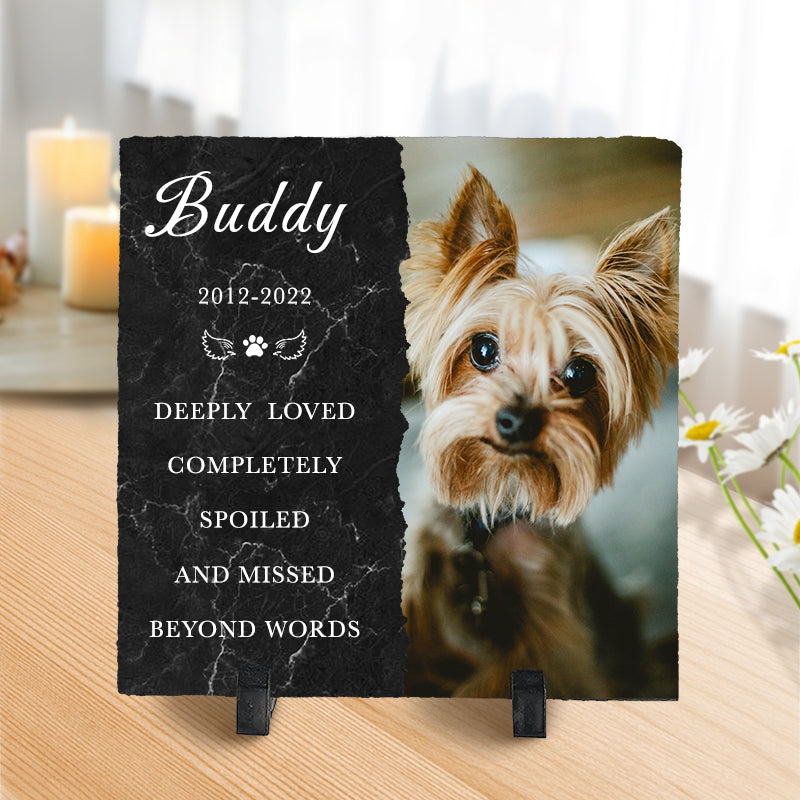 Custom Photo Deeply Loved Completely Spoiled And Missed Beyond Words- Pet Memorial Square-shaped Stone Custom - Sympathy Gift For Pet Owners, Pet Lovers