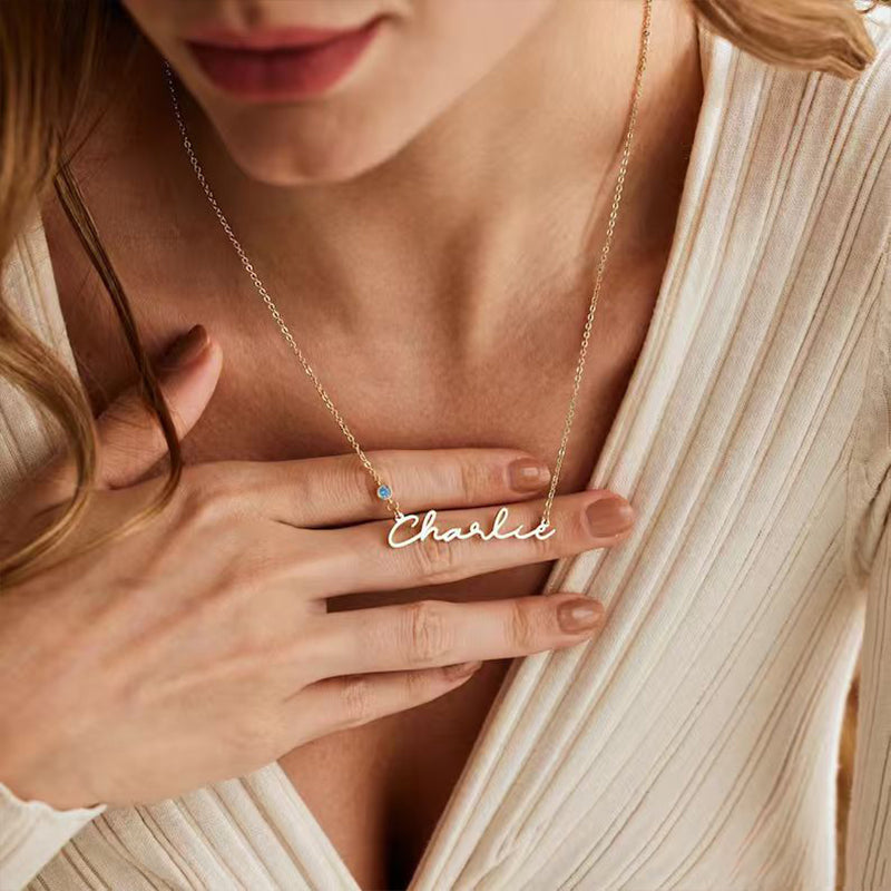 Personalized Name Necklace with Birthstone – Custom Minimalist Jewelry Gift for Loved Ones