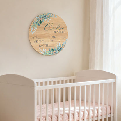 Personalized Baby Stats Wooden Sign – Custom Floral Design for Nursery, Hospital Door, or Baby Shower Gift