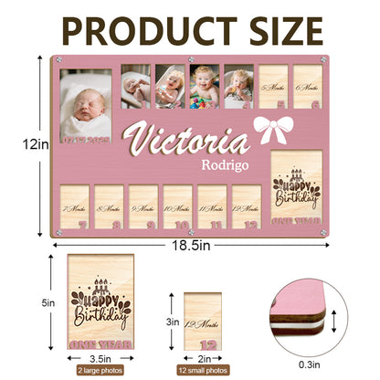 Custom Baby Monthly Milestone Frame  – Personalized Wooden Keepsake for 14 Photos – Gift for New Parents or Baby Shower