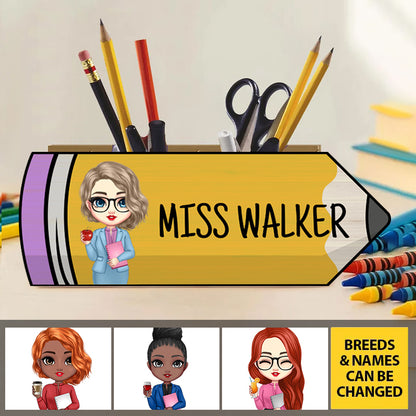 Personalized Pencil-Shaped Wooden Pen Pencil Holder – Custom Name & Character Gift for Back to School, Classroom, or Teacher Appreciation