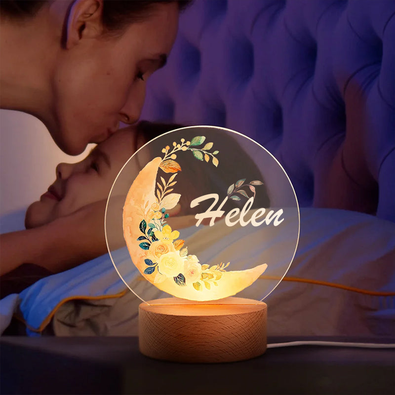 Personalized Baby Night Light with Moon and Flowers – Custom Name Nursery Lamp Keepsake – Unique Gift for Baby Showers, Newborns & Nursery Decor