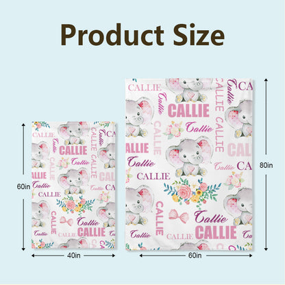 Custom Baby Elephant Blanket – Personalized Keepsake with Name – Perfect Baby Shower or Newborn Gift