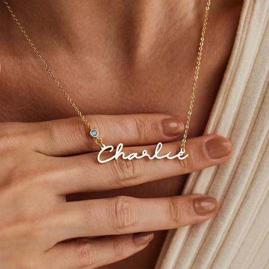Personalized Name Necklace with Birthstone – Custom Minimalist Jewelry Gift for Loved Ones