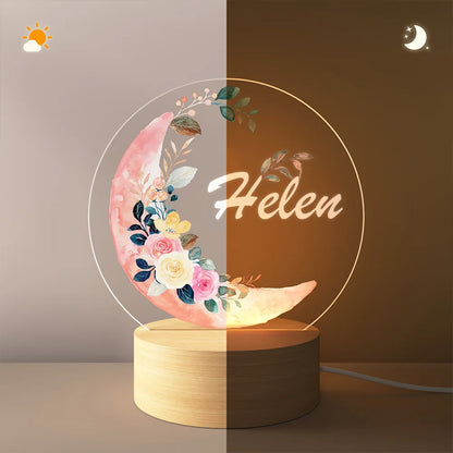 Personalized Baby Night Light with Moon and Flowers – Custom Name Nursery Lamp Keepsake – Unique Gift for Baby Showers, Newborns & Nursery Decor