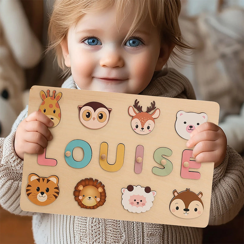 Personalized Name Puzzle with Adorable Themes – Wooden Educational Toy – Gift for Babies, Toddlers & Preschoolers