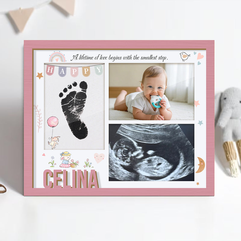 Personalized baby handprint footprint frame, Custom wooden baby keepsake frame, Handprint and footprint gift for parents, Personalized baby memory frame for grandparents