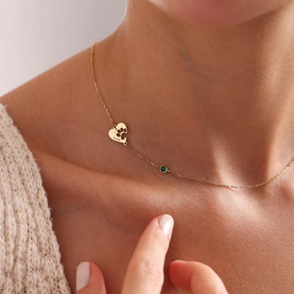 Custom Heart Paw Necklace – Personalized Pet Names & Birthstone – Ideal Gift for Pet Lovers
