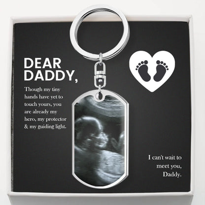 A heartfelt keepsake for expecting dads, this personalized ultrasound keychain captures baby’s first moments and a sweet message, making every day a reminder of their little one.