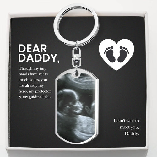 A heartfelt keepsake for expecting dads, this personalized ultrasound keychain captures baby’s first moments and a sweet message, making every day a reminder of their little one.