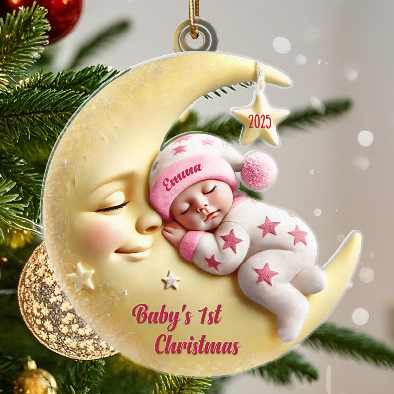 Festive baby’s first Christmas ornament, custom-made to honor a newborn’s first holiday, a heartfelt gift for new parents.