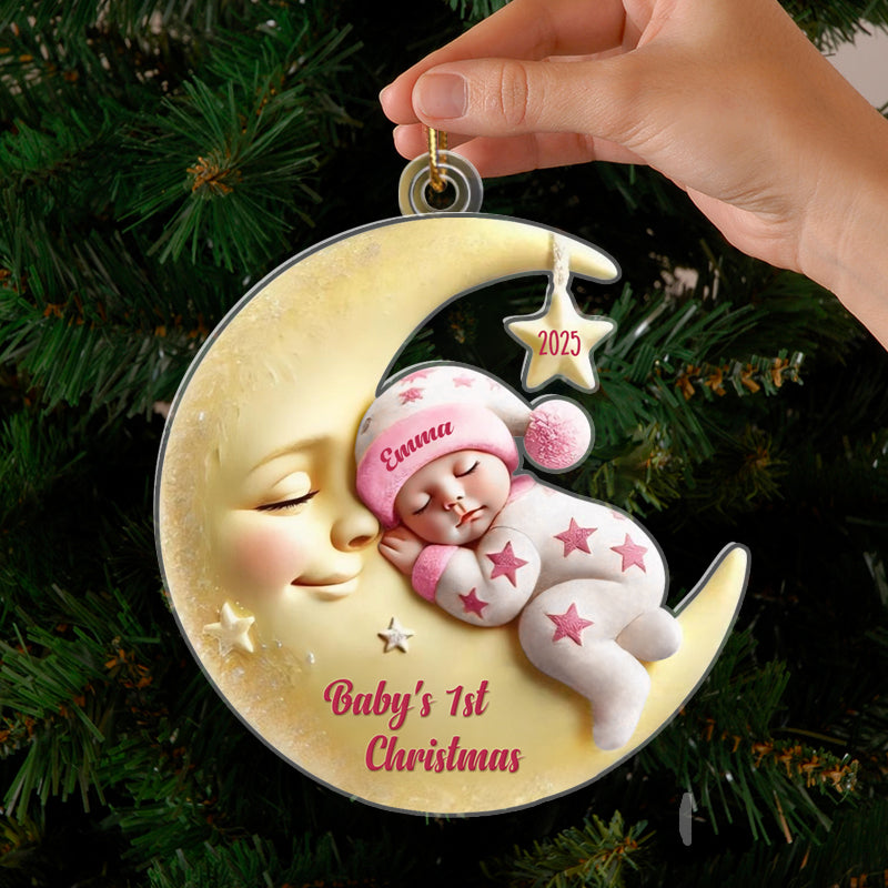 Personalized infant Christmas ornament, ideal for celebrating a baby’s first holiday, a charming addition to Christmas tree decor.