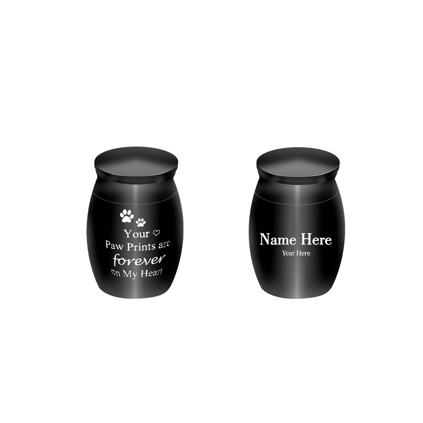 Mini Pet Memorial Stainless Steel Urns - Black