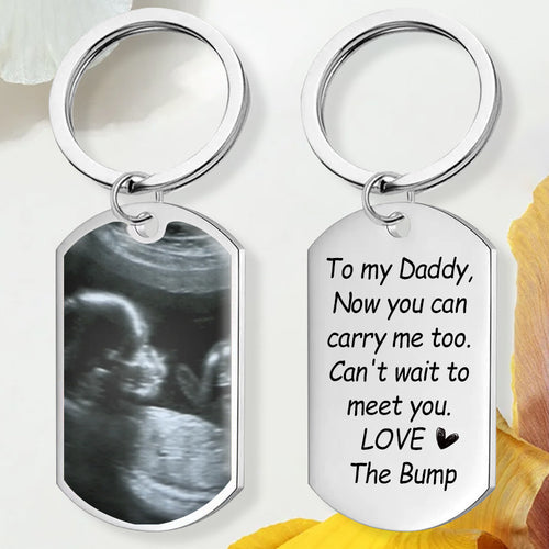 Custom baby ultrasound keychain with mom or dad voice message - personalized baby shower gift for new parents, upload your baby’s scan