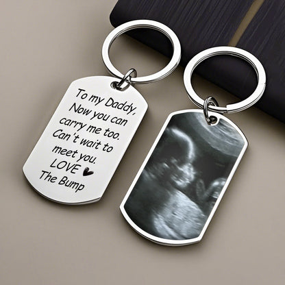 personalized ultrasound keychains - one with mom voice, one with dad voice message, ideal baby announcement gifts