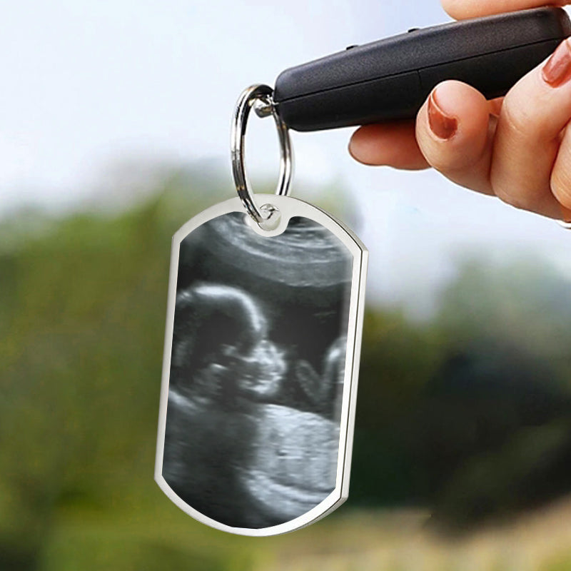 Custom ultrasound keychain with mom voice message on car keys - perfect baby shower gift from mom to dad, upload baby’s scan